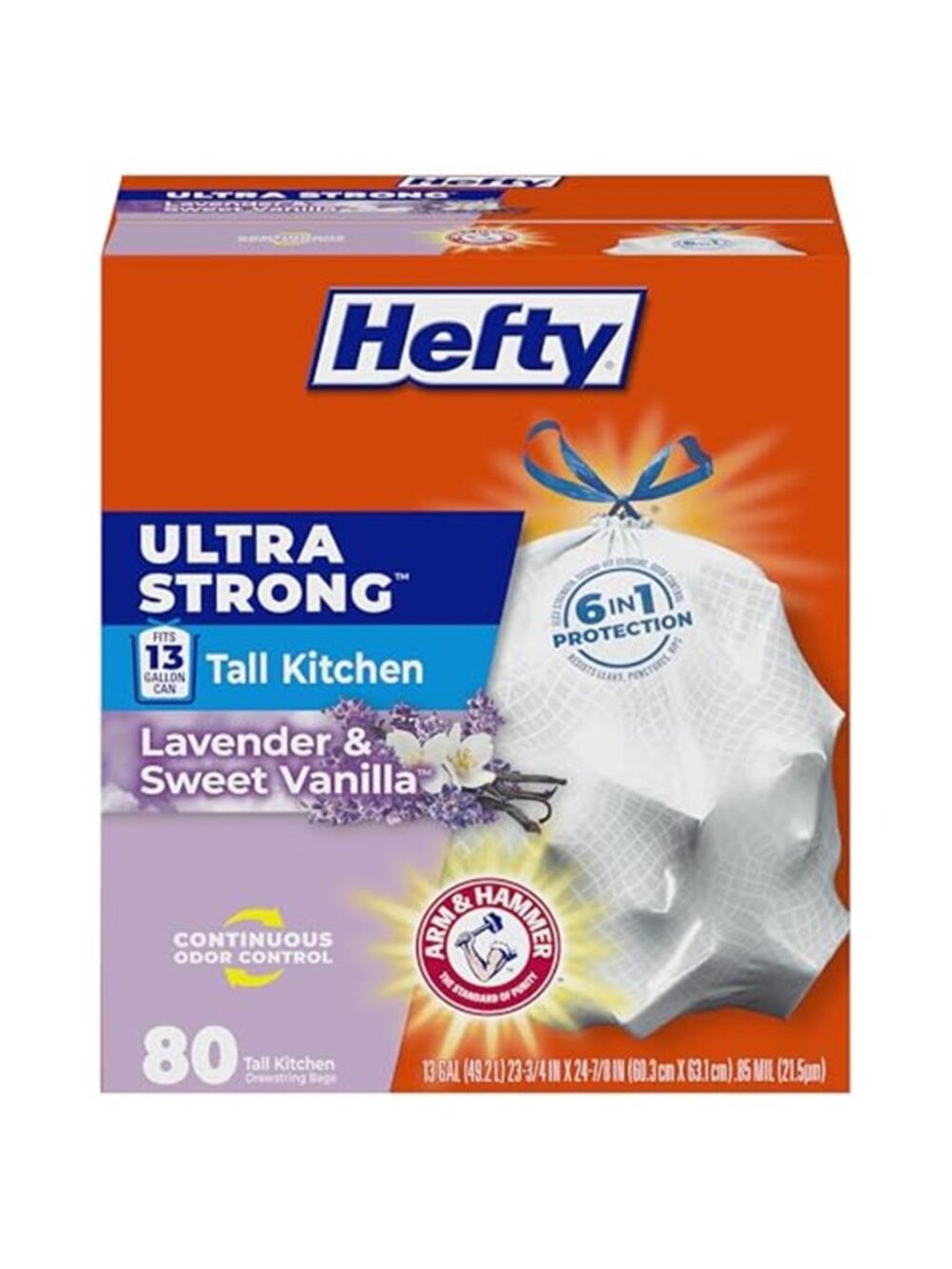 Hefty Ultra Strong 13 Gallon Trash Bags, Tall Kitchen, Drawstring Closure, Odor